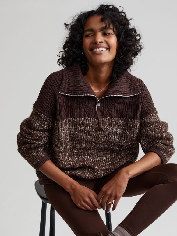 koffieboon/zilverreiger gevlekt gebreid vrouwen Willard pullover met halve rits kleding Z8X2P212 Varley