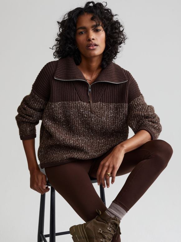 koffieboon/zilverreiger gevlekt gebreid vrouwen Willard pullover met halve rits kleding Z8X2P212 Varley